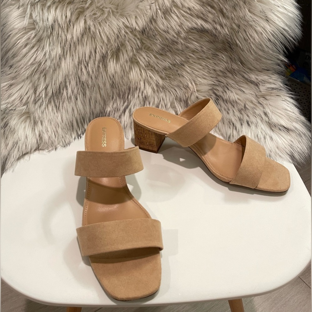 Express Nude Suede Sandals; size 8.5